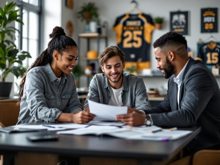 Parent and student-athlete reviewing college recruitment materials together