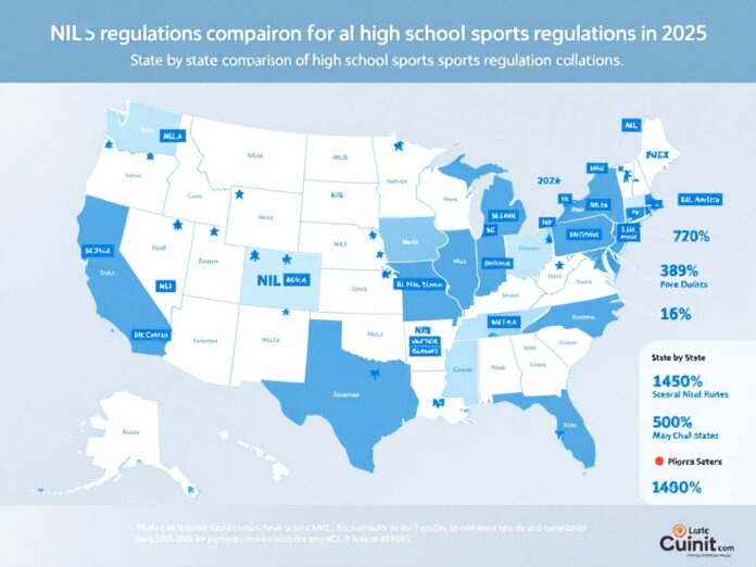 Digital map showing state-by-state NIL regulations for high school athletes