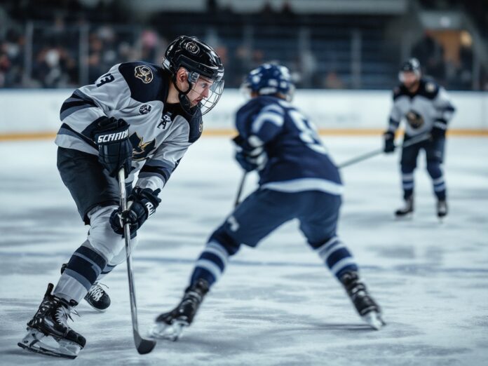 Young hockey player practicing on the ice.